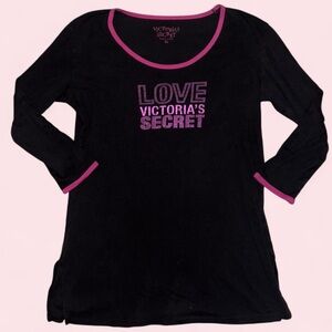 Victoria's Secret Black Long Sleeve Top with Pink Trim